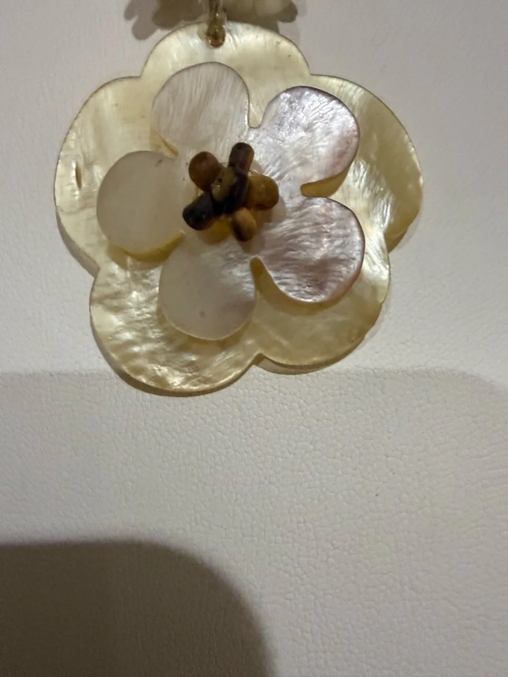 Mother of Pearl Floral Necklace with Chip Stone and Cream Colored Beads